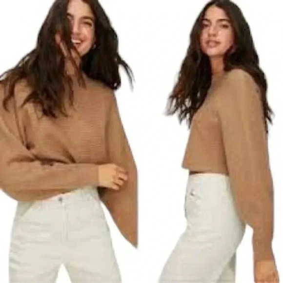 Aritzia Wilfred Free Lolan Sweater Cropped Oversized Merino Wool Brown Tan Small - Picture 1 of 11